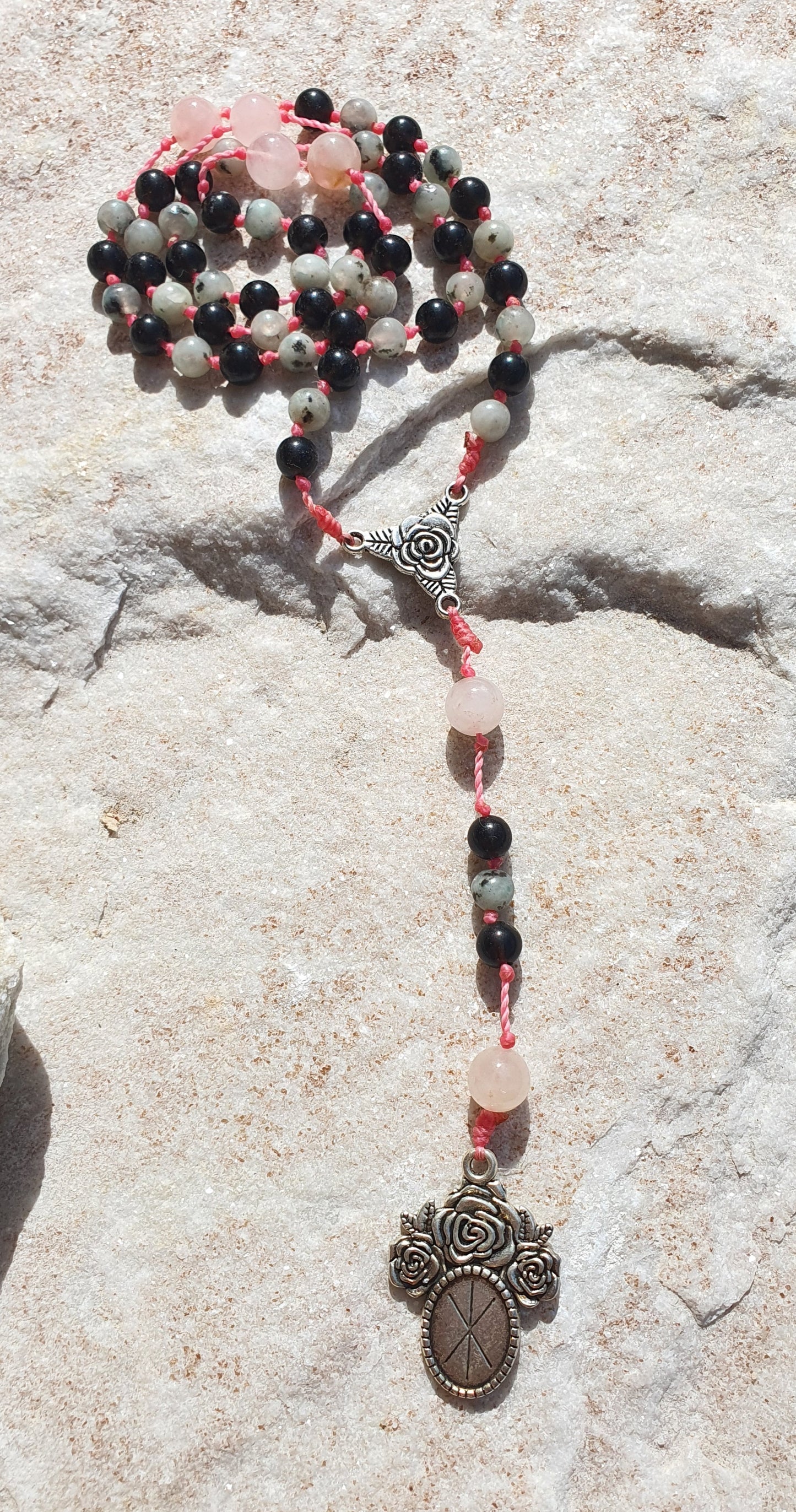 Obsidian, Sesame Jasper & Rose Quartz Prayer Beads