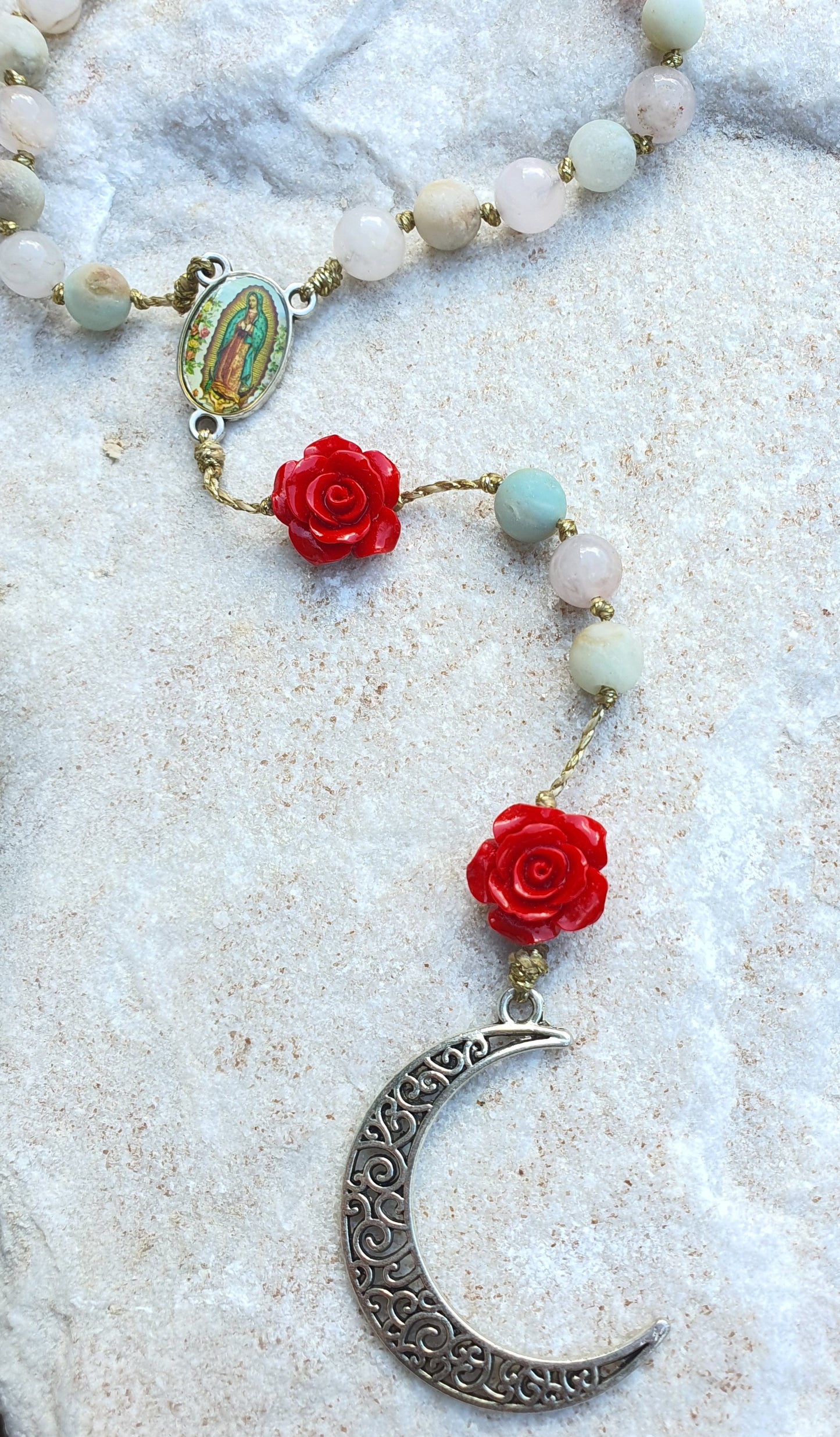 Amazonite and Quartz Moon Beam