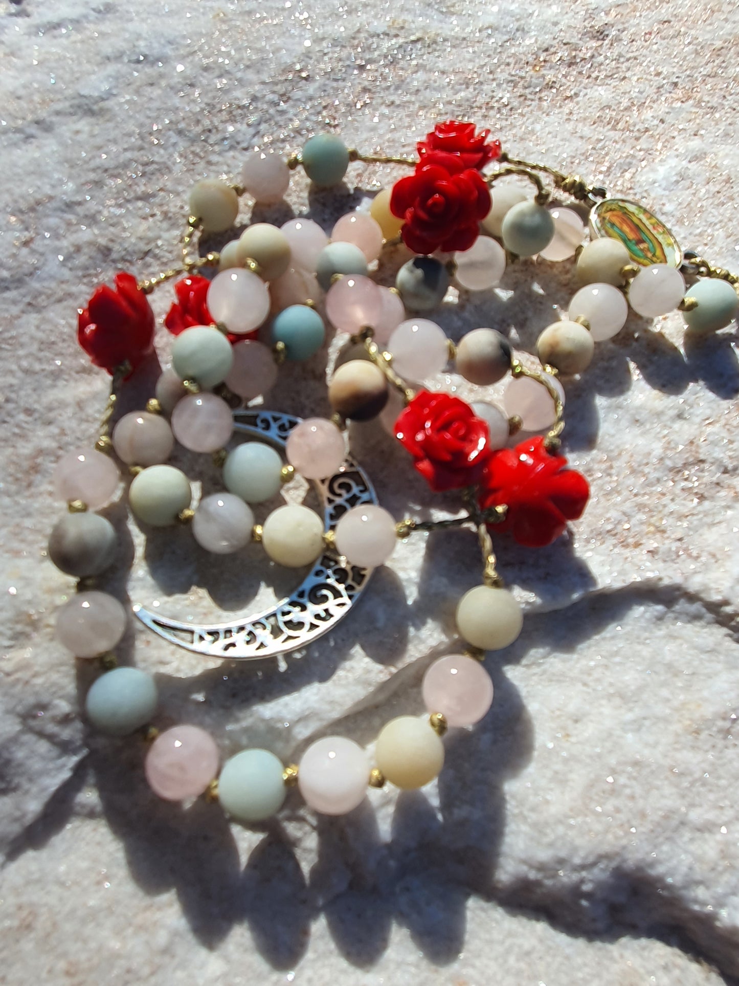 Amazonite and Quartz Moon Beam