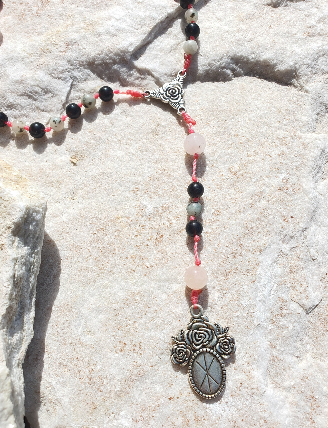 Obsidian, Sesame Jasper & Rose Quartz Prayer Beads