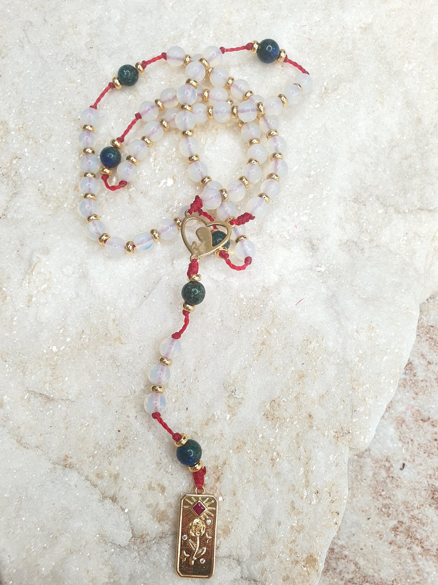 Moonstone and Chrysocolla Prayer Beads