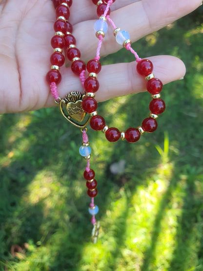 Red Garnet and Moon Stone Prayer Beads