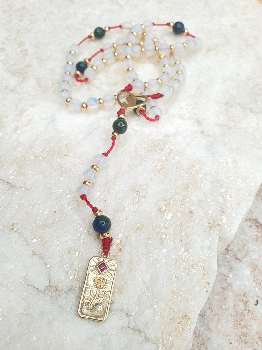 Moonstone and Chrysocolla Prayer Beads