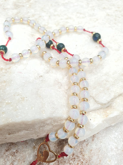 Moonstone and Chrysocolla Prayer Beads