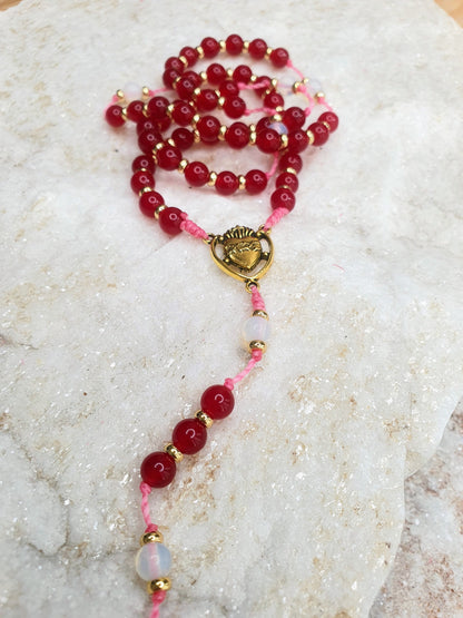 Red Garnet and Moon Stone Prayer Beads