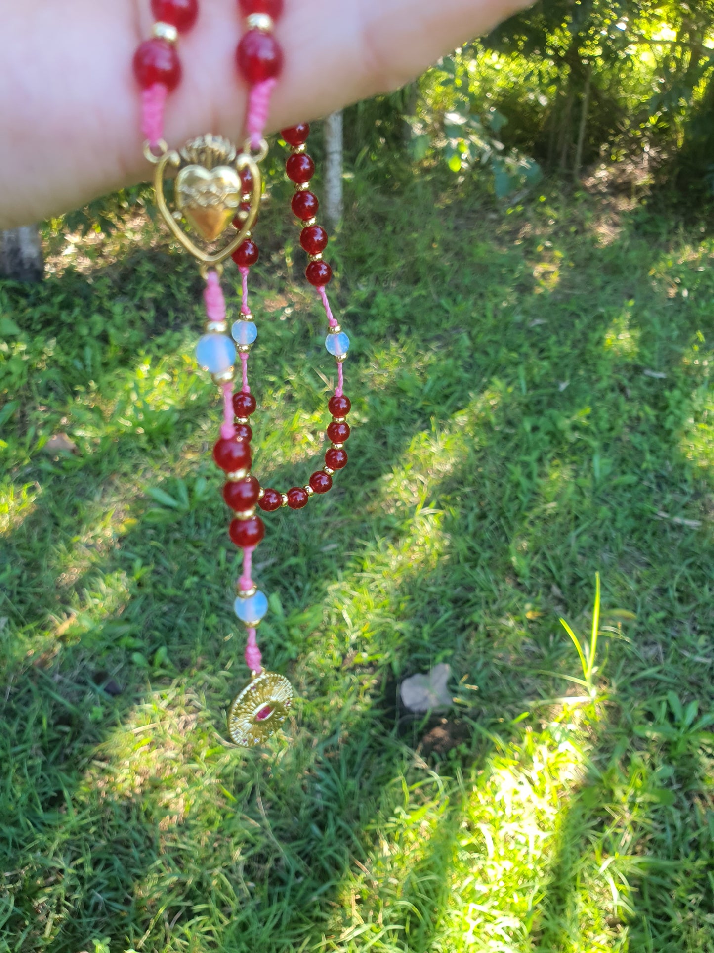 Red Garnet and Moon Stone Prayer Beads